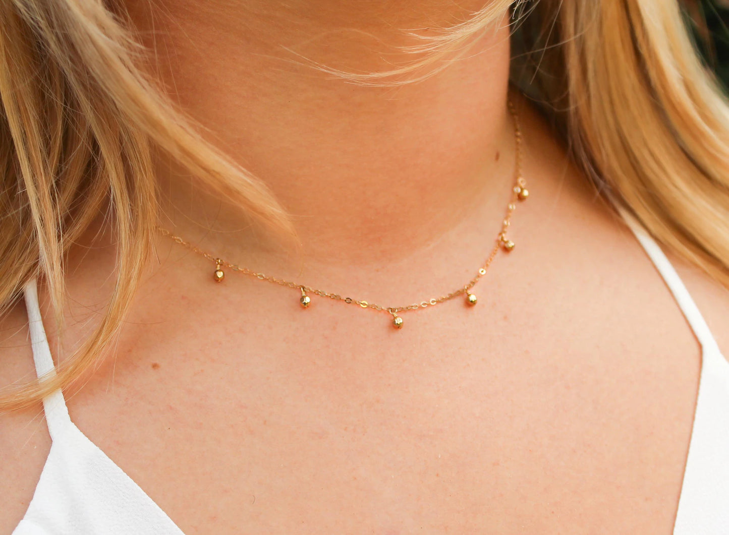 Tiny Sterling Silver Faceted Dangle Bead Necklace My Store