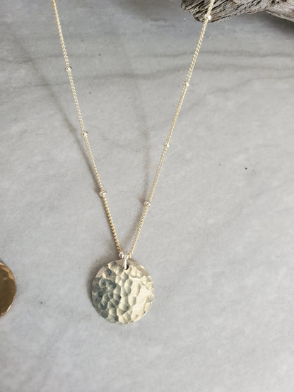 Silver Hammered Circle Necklace on Satellite Chain, 3 Sizes My Store