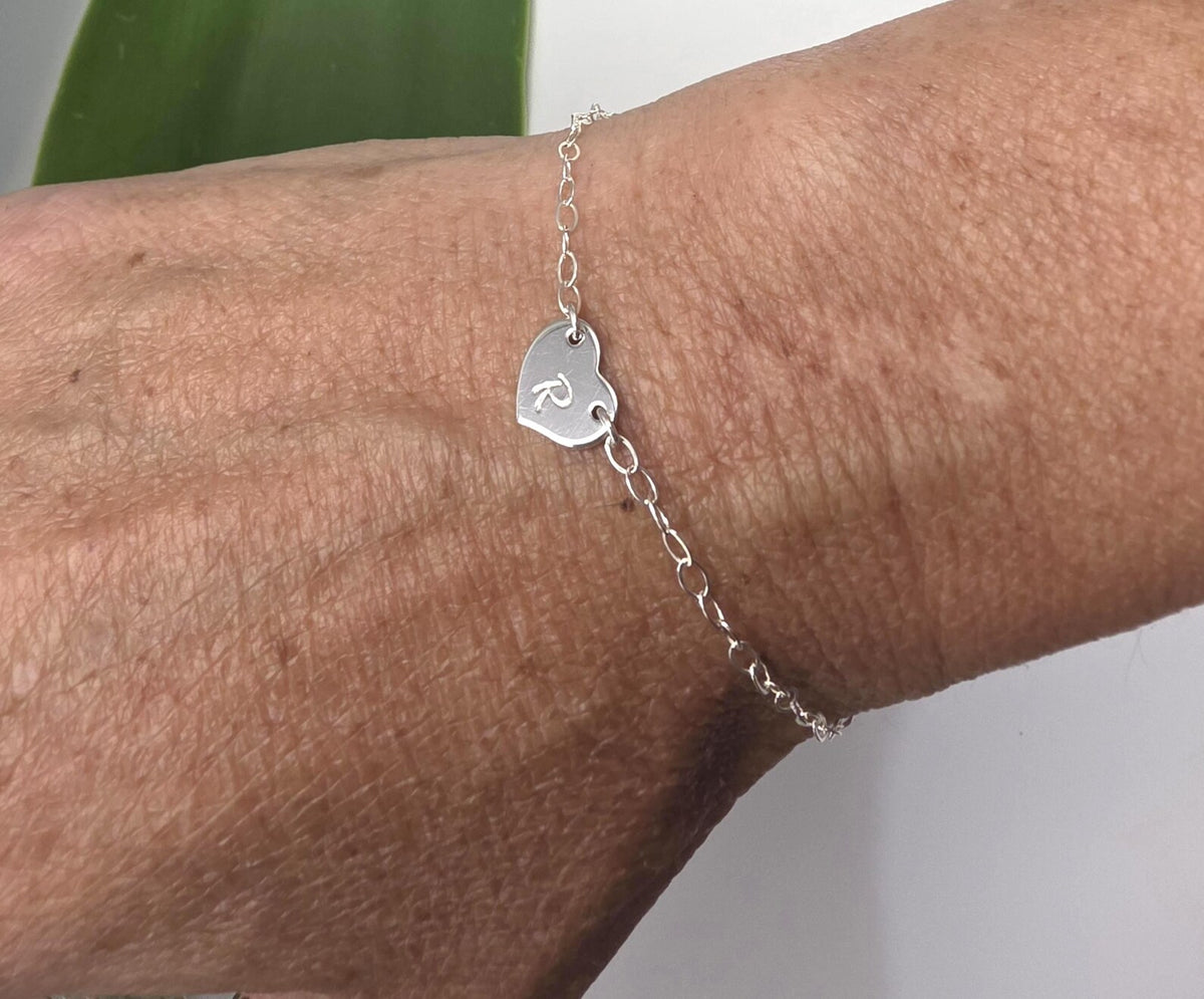 Tiny Silver Monogram Heart Bracelet My Store