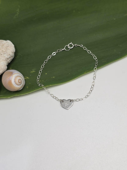 Tiny Silver Monogram Heart Bracelet My Store