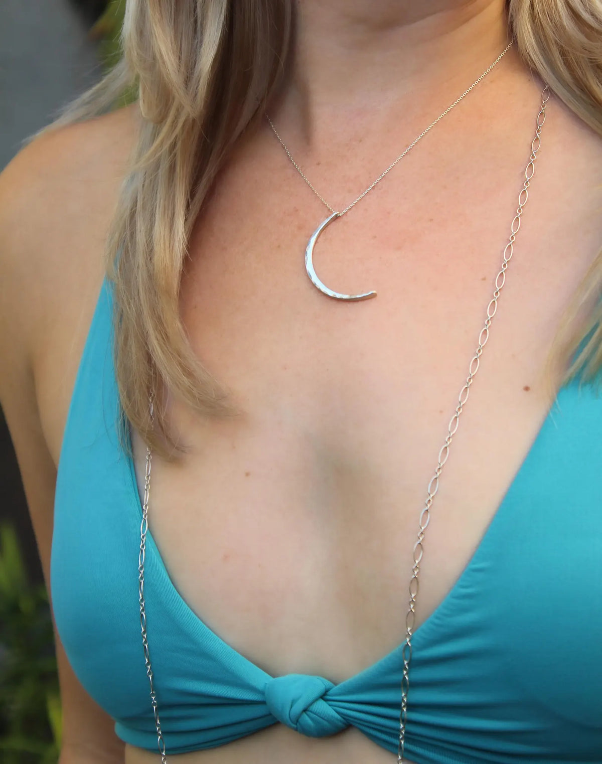Sterling Silver Hammered Crescent Moon Necklace My Store