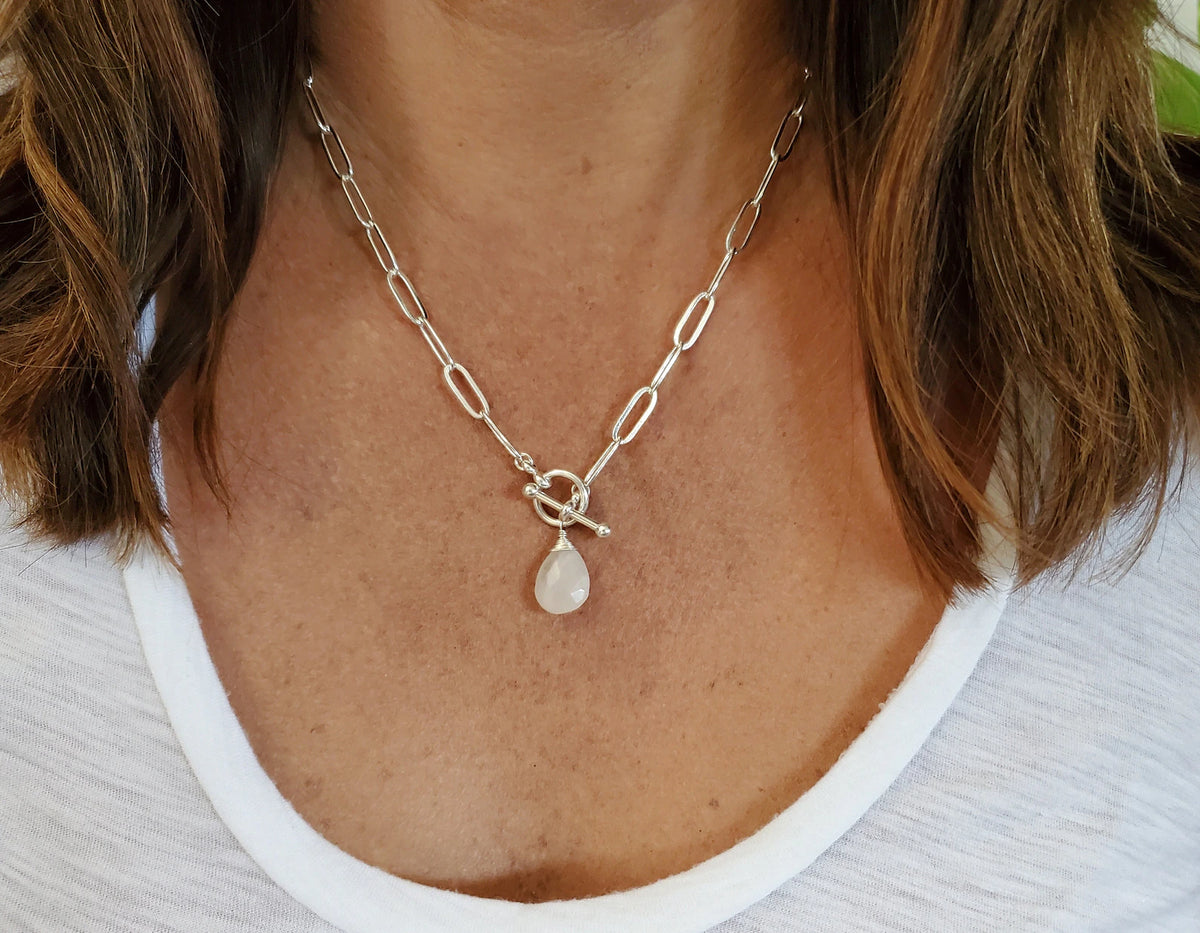 Moonstone Necklace on Paperclip Chain, 14k Gold Fill or Sterling Silver My Store