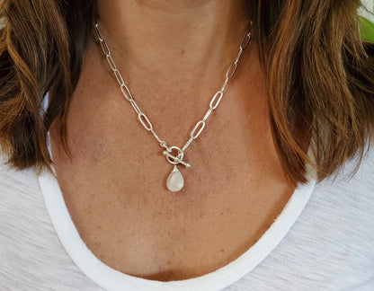 Moonstone Necklace on Paperclip Chain, 14k Gold Fill or Sterling Silver My Store