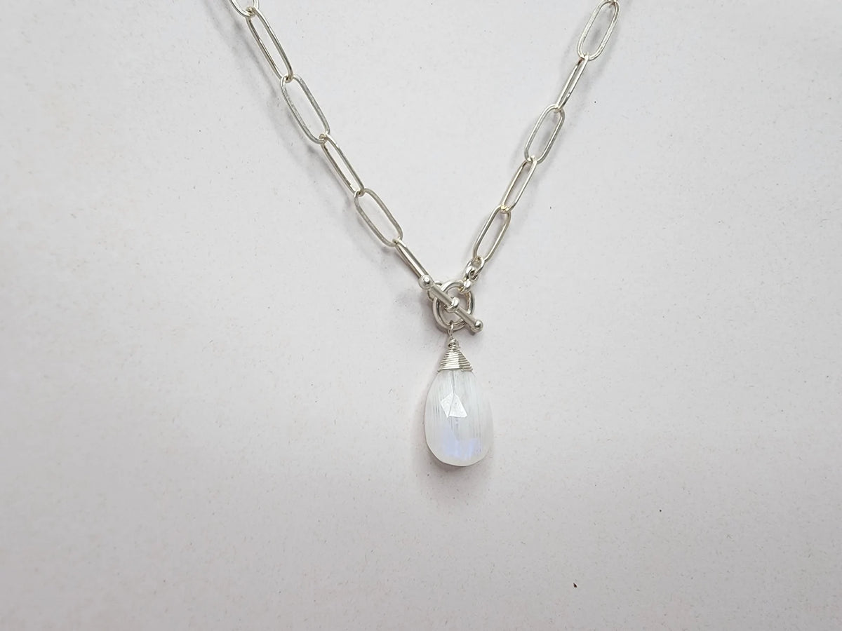 Moonstone Necklace on Paperclip Chain, 14k Gold Fill or Sterling Silver My Store