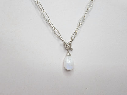 Moonstone Necklace on Paperclip Chain, 14k Gold Fill or Sterling Silver My Store