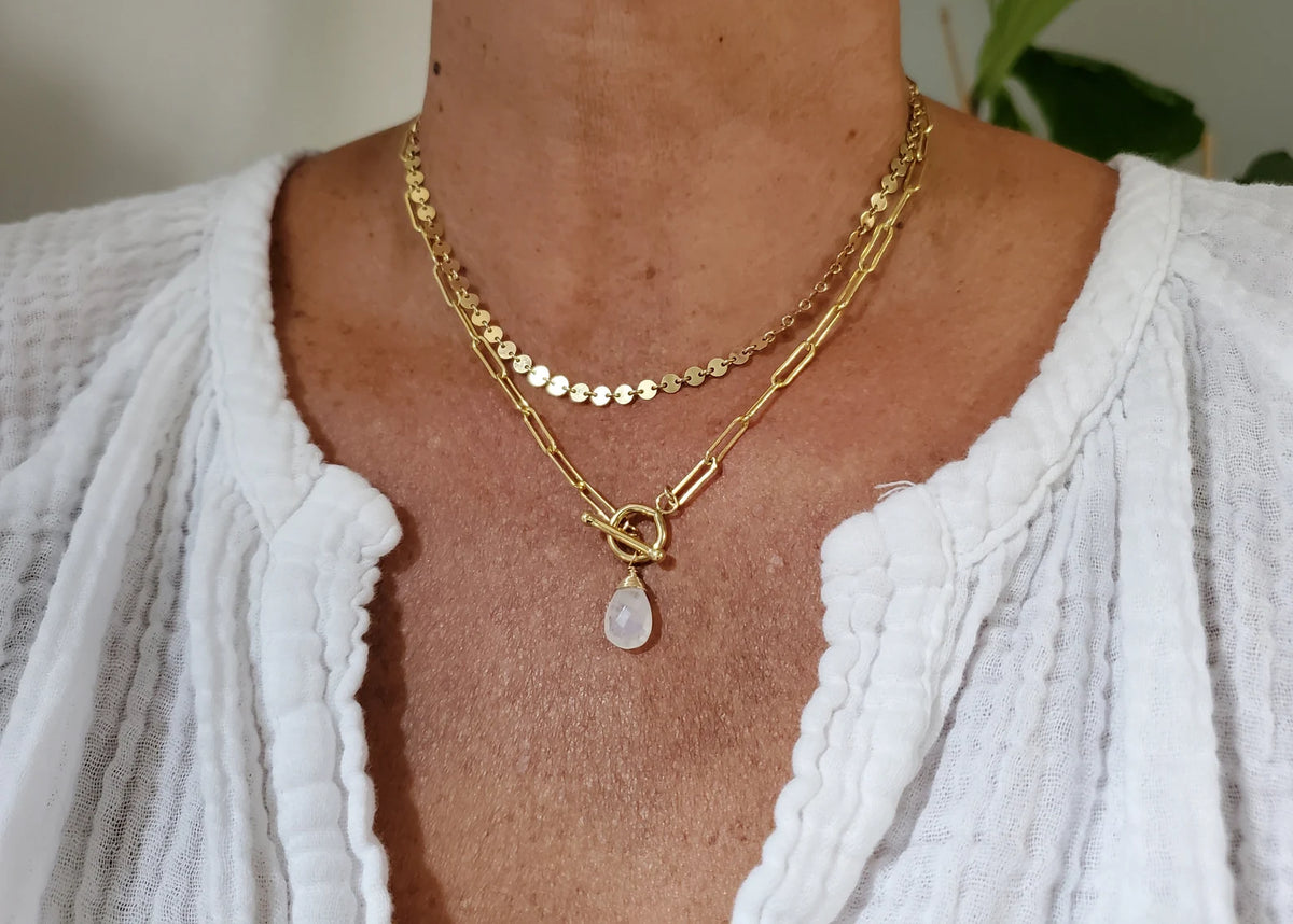 Moonstone Necklace on Paperclip Chain, 14k Gold Fill or Sterling Silver My Store