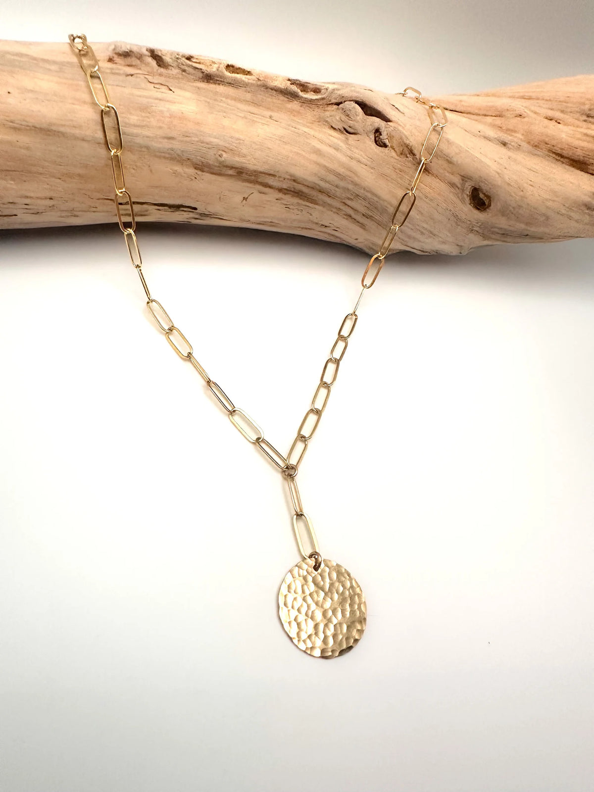 Sterling Silver Hammered Disk Y-Necklace on Paperclip Chain My Store