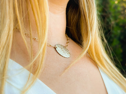 Large Hammered Disk on Paperclip Chain, Sterling Silver or 14k Gold Fill My Store