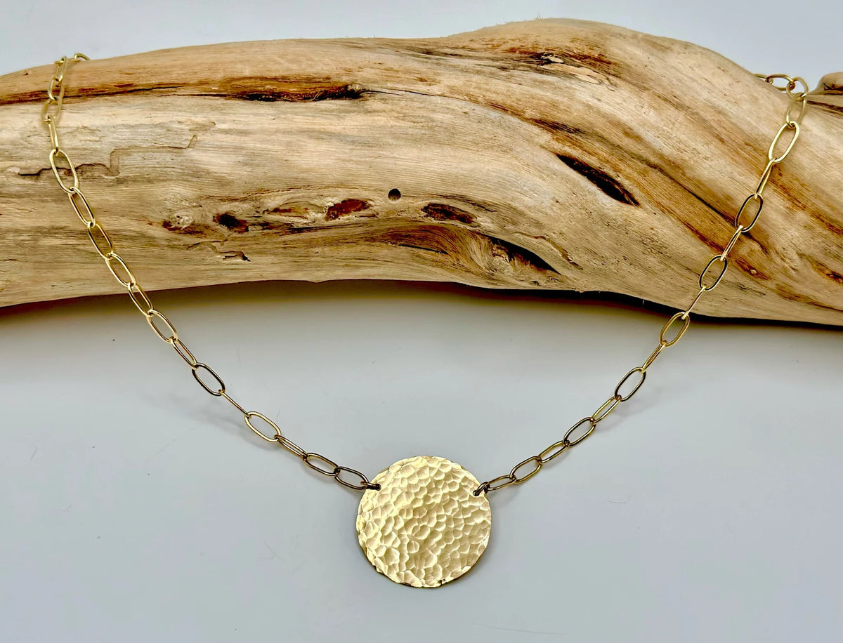 Large Hammered Disk on Paperclip Chain, Sterling Silver or 14k Gold Fill My Store