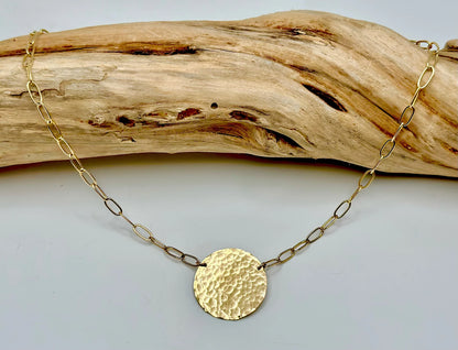 Large Hammered Disk on Paperclip Chain, Sterling Silver or 14k Gold Fill My Store