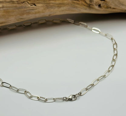 Large Hammered Disk on Paperclip Chain, Sterling Silver or 14k Gold Fill My Store