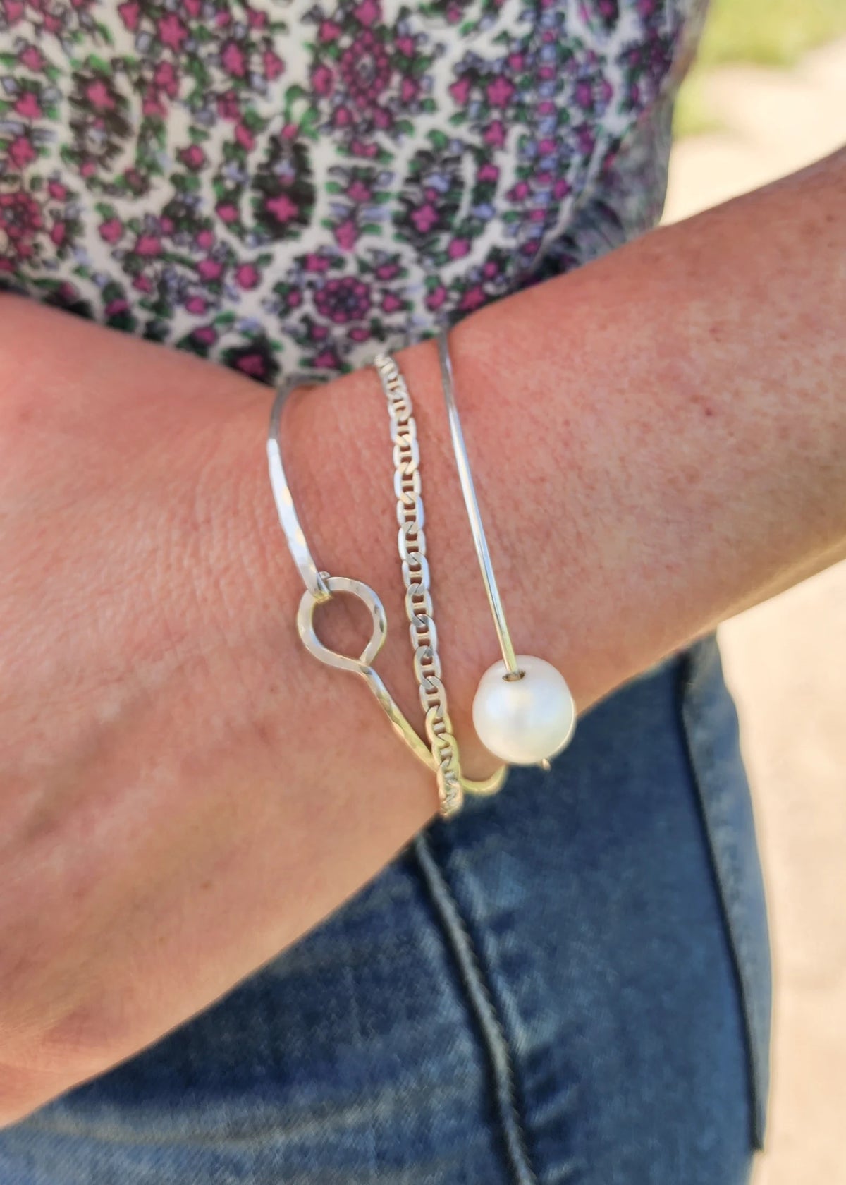 Floating Freshwater Pearl Bangle, Gold Fill, Sterling Silver My Store