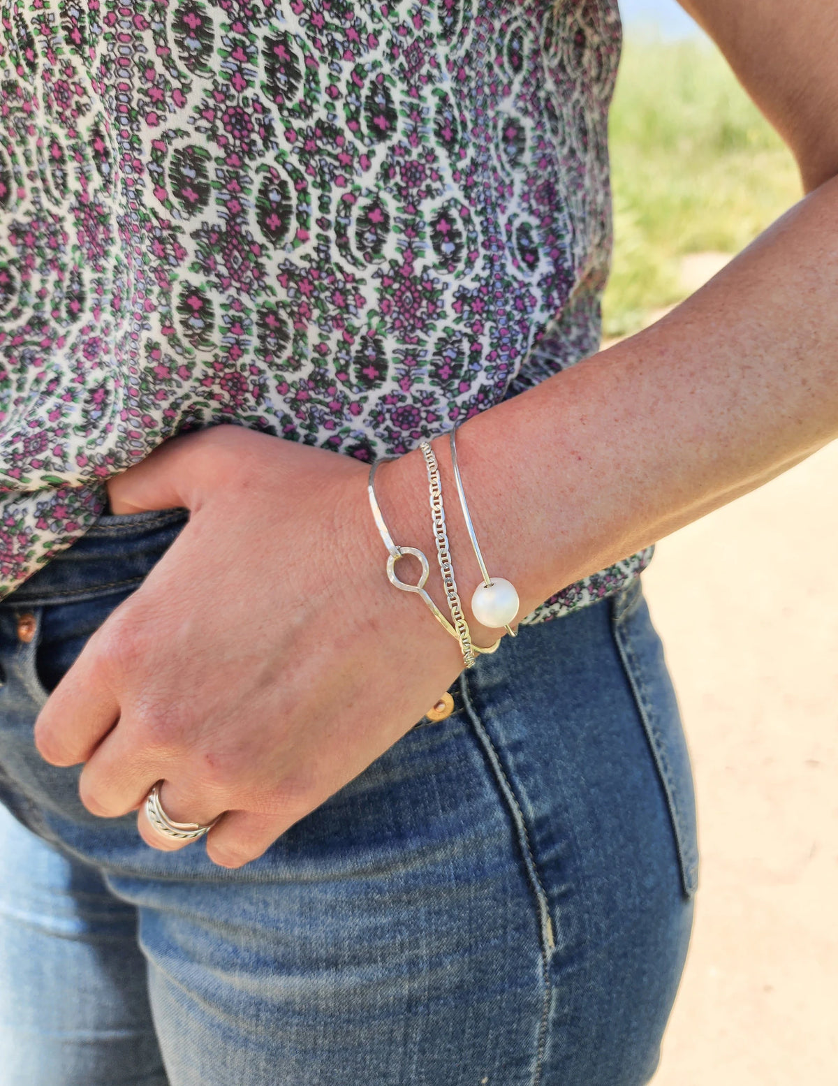Floating Freshwater Pearl Bangle, Gold Fill, Sterling Silver My Store