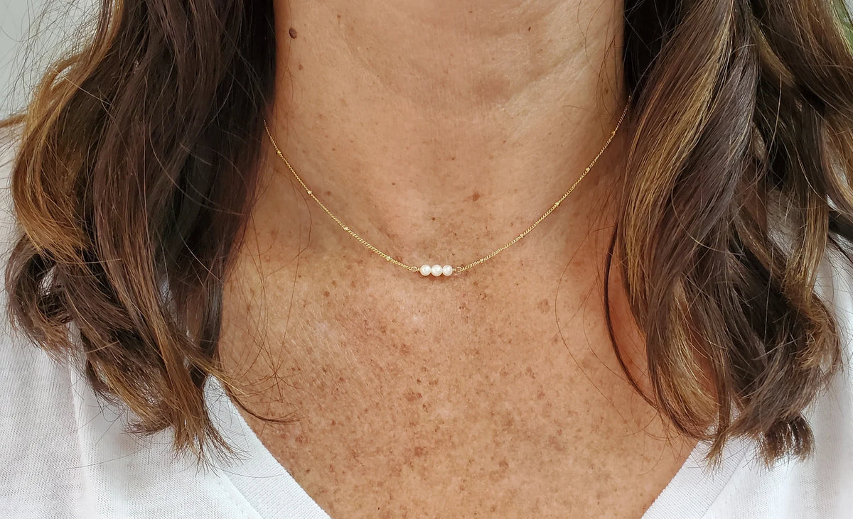 Freshwater Pearl on Satellite Chain Necklace, Choose 1 or 3 Pearls My Store
