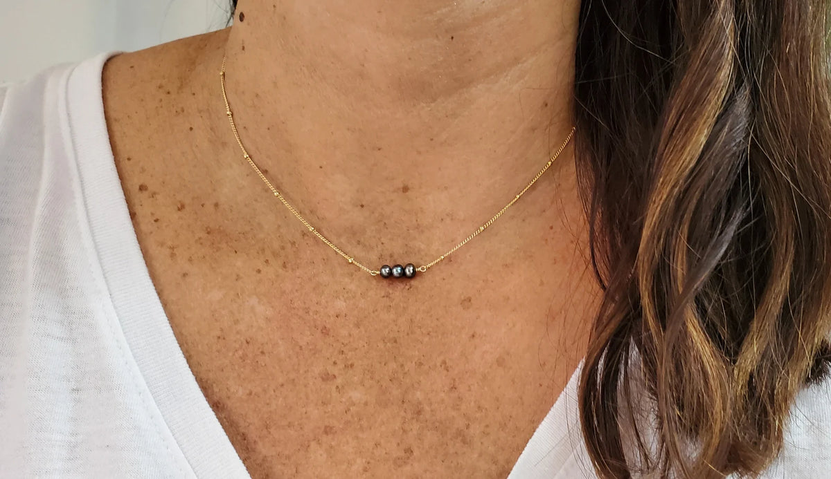 Freshwater Pearl on Satellite Chain Necklace, Choose 1 or 3 Pearls My Store