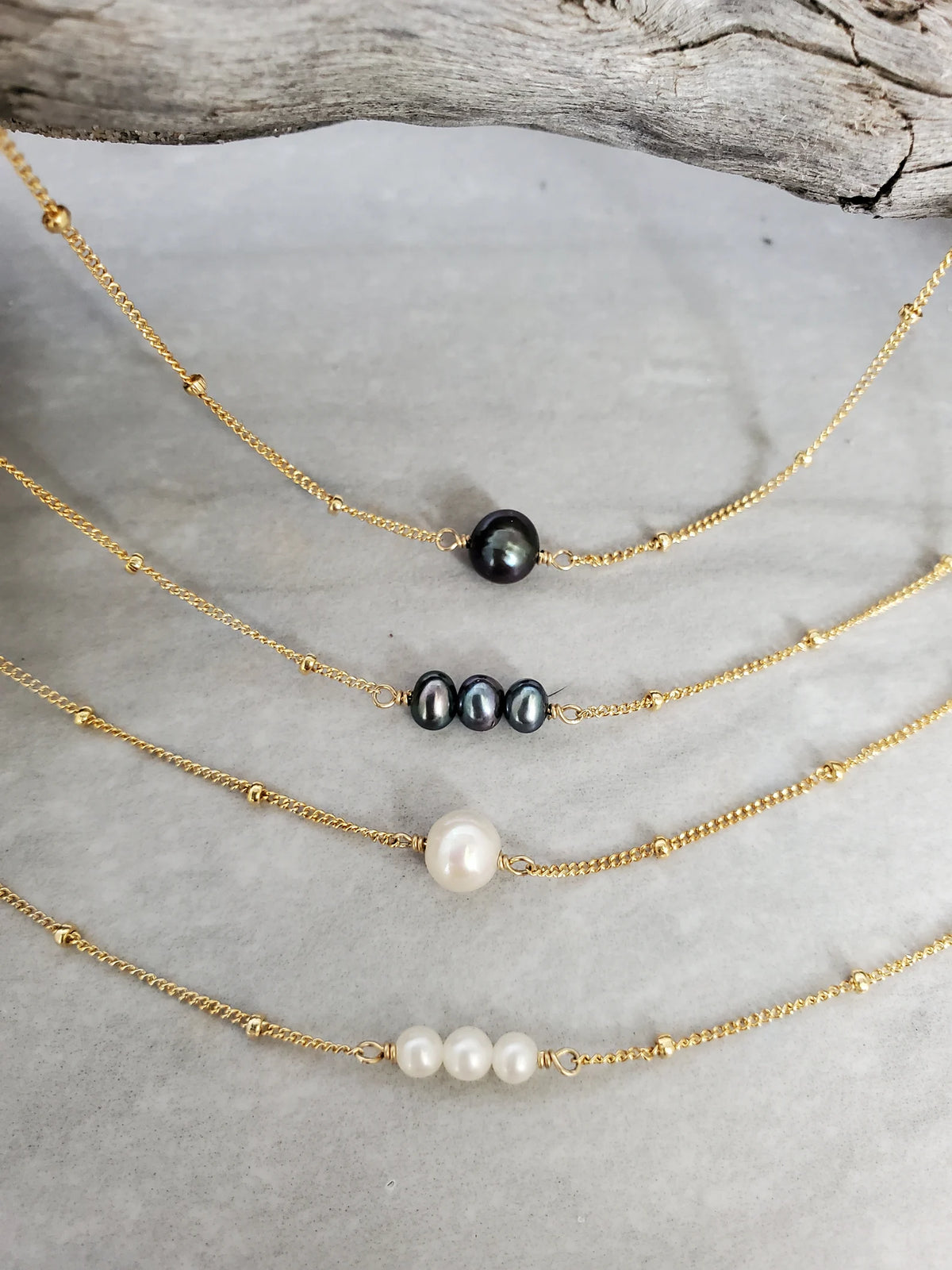 Freshwater Pearl on Satellite Chain Necklace, Choose 1 or 3 Pearls My Store