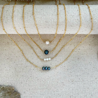Freshwater Pearl on Satellite Chain Necklace, Choose 1 or 3 Pearls My Store