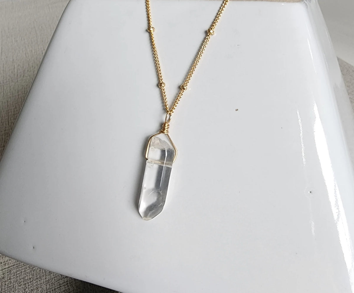 Quartz Crystal on Satellite Chain Necklace, 14k Gold Filled, Sterling Silver My Store