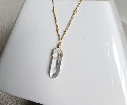 Quartz Crystal on Satellite Chain Necklace, 14k Gold Filled, Sterling Silver My Store