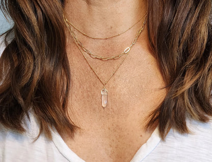 Quartz Crystal on Satellite Chain Necklace, 14k Gold Filled, Sterling Silver My Store