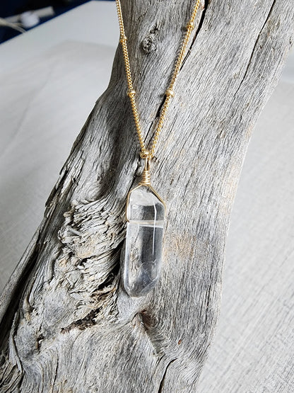 Quartz Crystal on Satellite Chain Necklace, 14k Gold Filled, Sterling Silver My Store