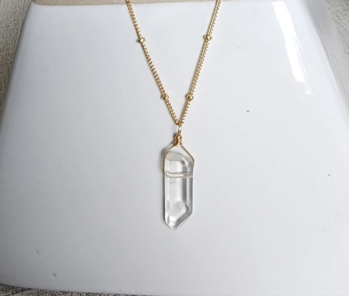 Quartz Crystal on Satellite Chain Necklace, 14k Gold Filled, Sterling Silver My Store