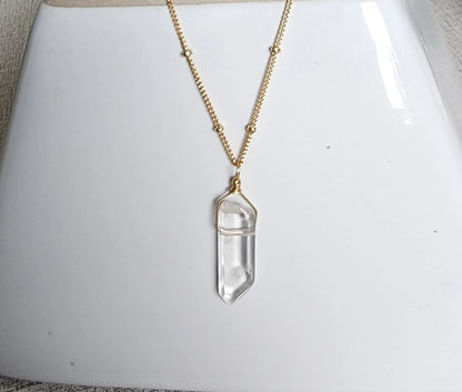 Quartz Crystal on Satellite Chain Necklace, 14k Gold Filled, Sterling Silver My Store