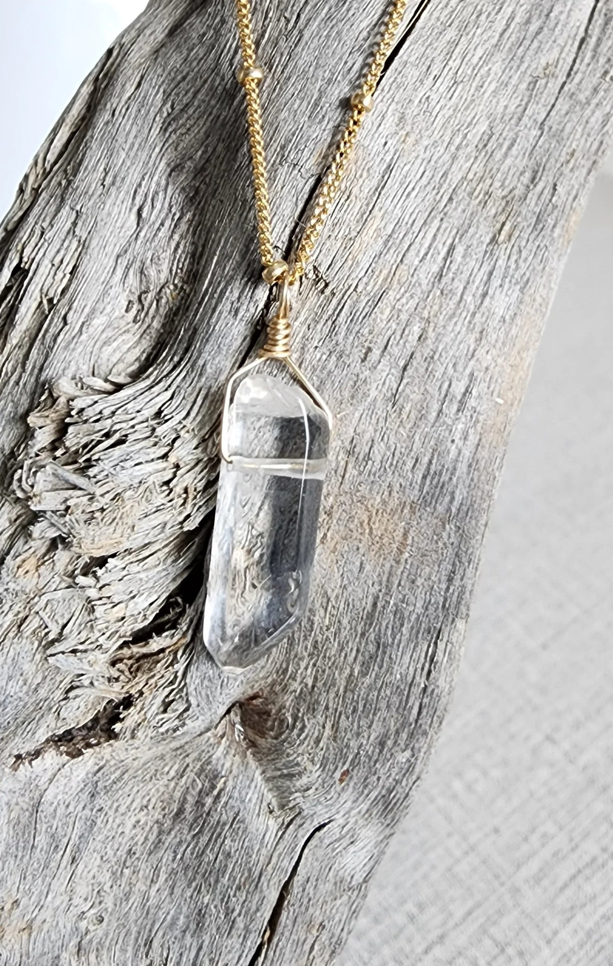 Quartz Crystal on Satellite Chain Necklace, 14k Gold Filled, Sterling Silver My Store