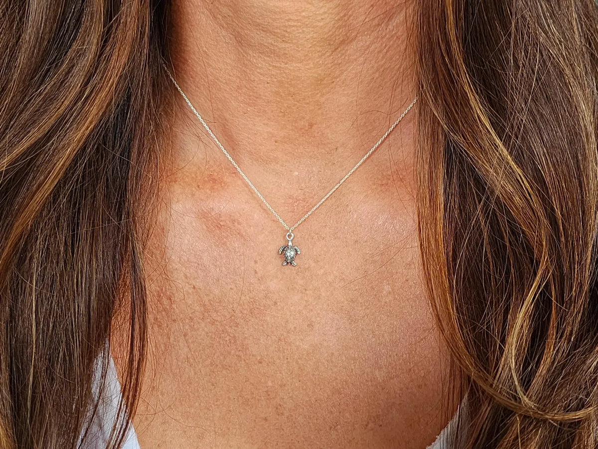 Tiny Sterling Silver Sea Turtle Necklace My Store