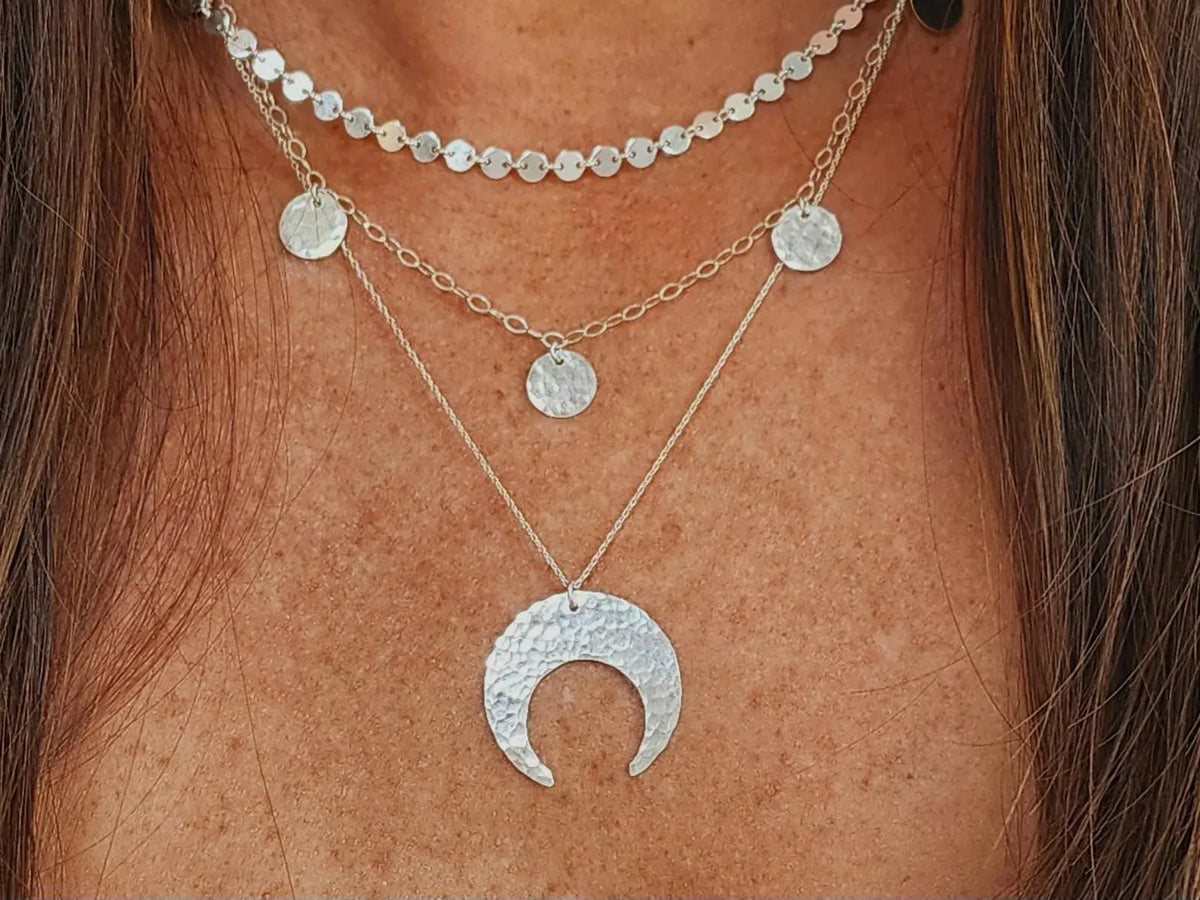 Large Inverted Crescent Moon Necklace, Silver, Gold My Store