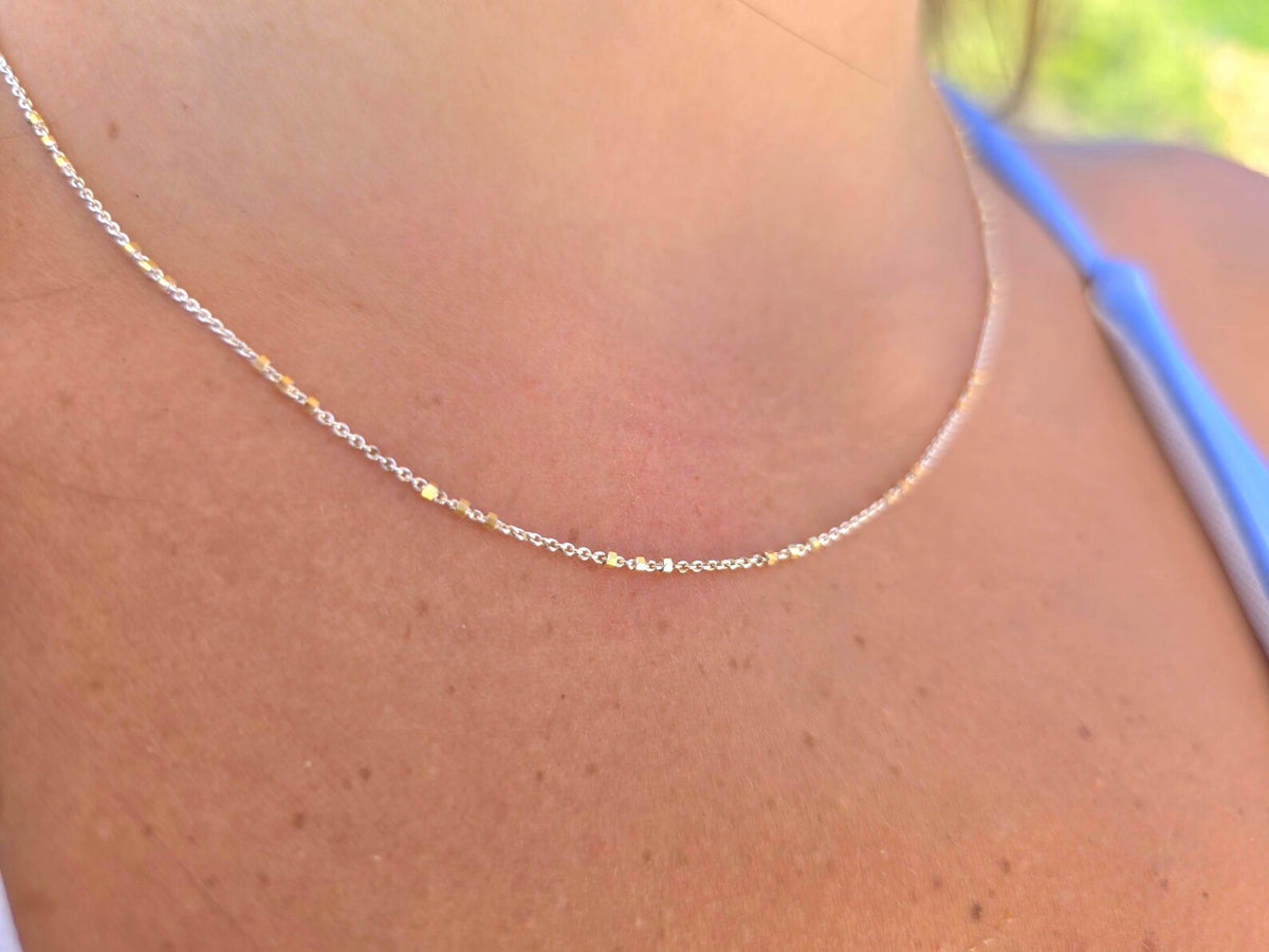 Three Bead Satellite Chain Necklace, Sterling Silver, Gold Vermeil My Store