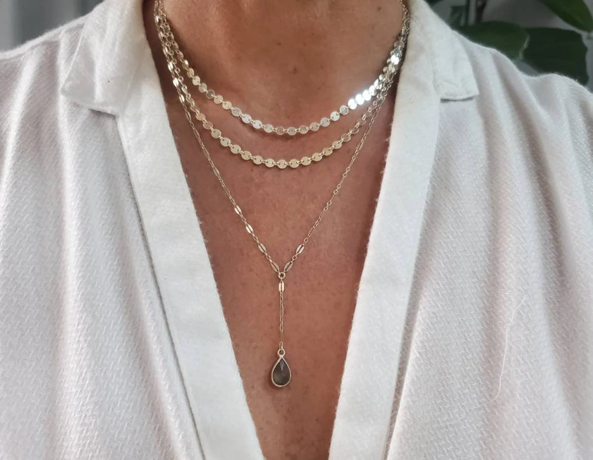 Sparkly Y Necklace with Gemstone, Sterling Silver, 14k Gold Fill My Store