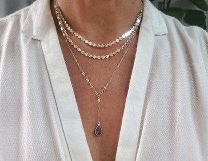 Sparkly Y Necklace with Gemstone, Sterling Silver, 14k Gold Fill My Store