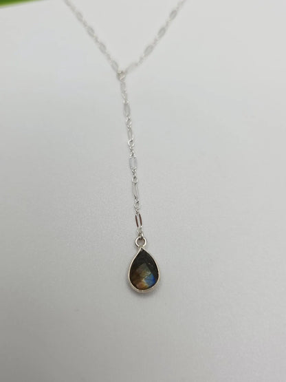 Sparkly Y Necklace with Gemstone, Sterling Silver, 14k Gold Fill My Store