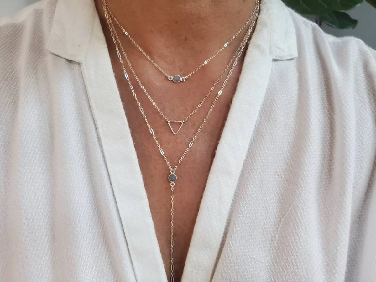 Layered Open Triangle, Labradorite Bezel, 3 Necklace Set, 14k Gold Filled, Sterling Silver My Store