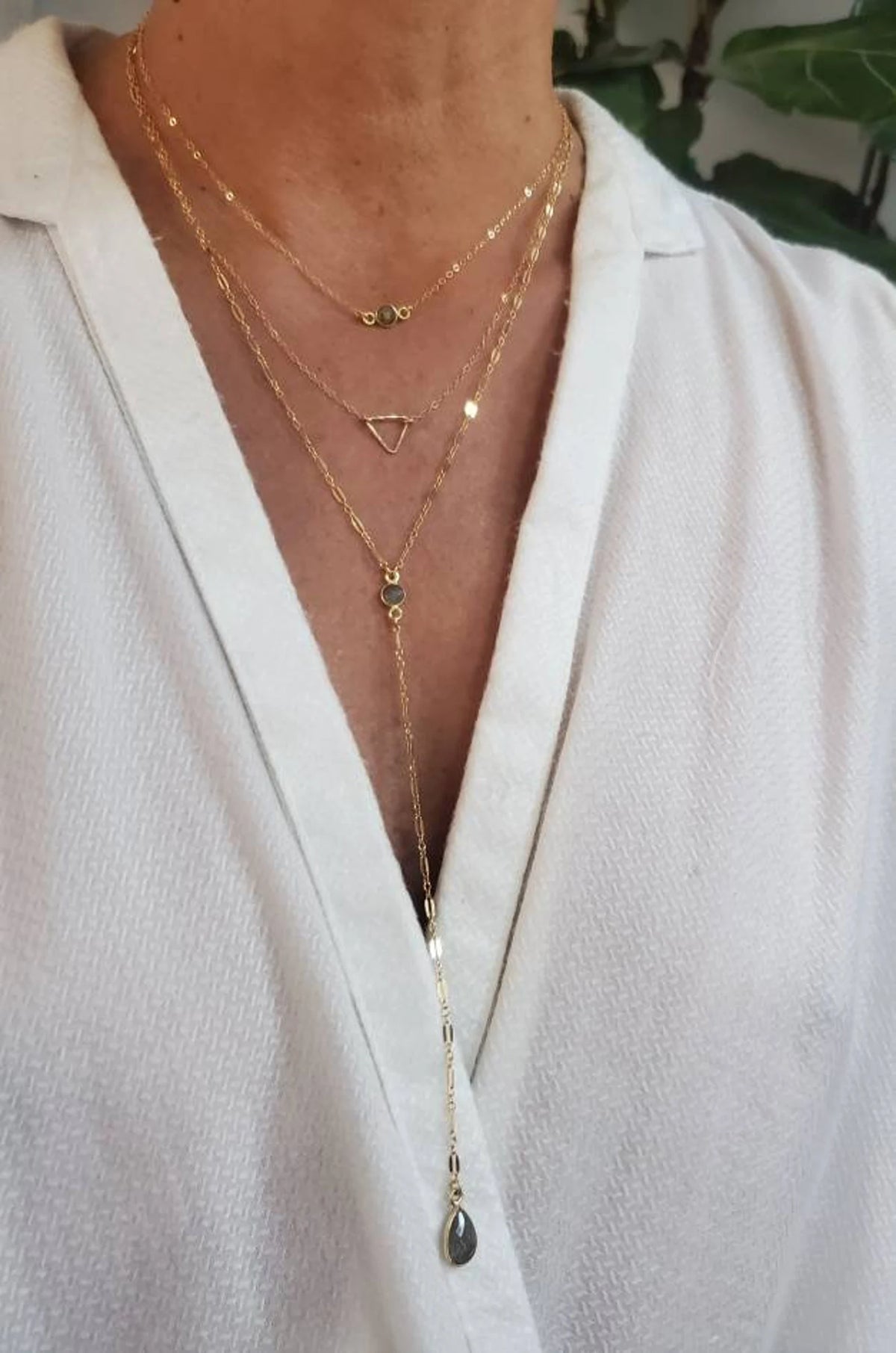 Layered Open Triangle, Labradorite Bezel, 3 Necklace Set, 14k Gold Filled, Sterling Silver My Store