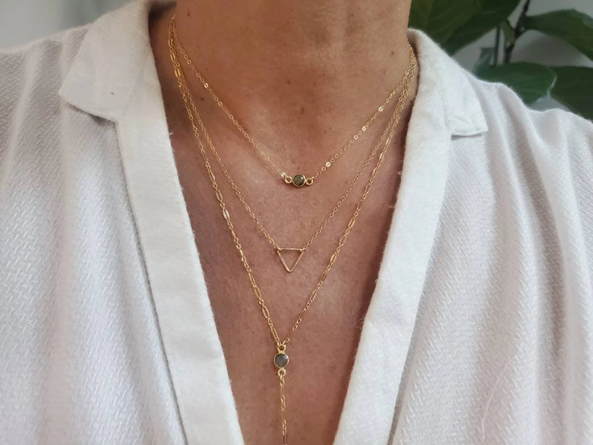 Layered Open Triangle, Labradorite Bezel, 3 Necklace Set, 14k Gold Filled, Sterling Silver My Store