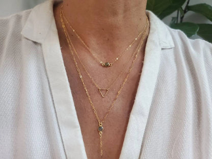 Layered Open Triangle, Labradorite Bezel, 3 Necklace Set, 14k Gold Filled, Sterling Silver My Store