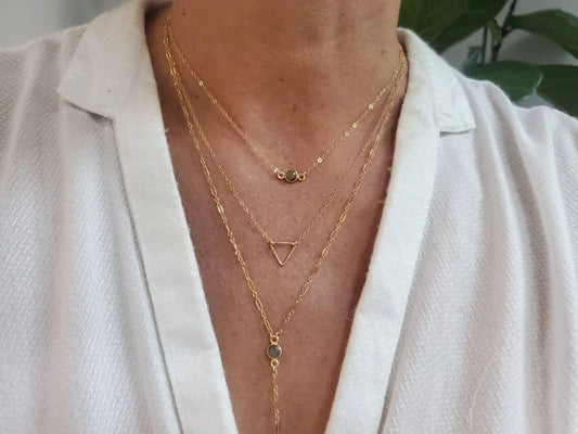 Layered Open Triangle, Labradorite Bezel, 3 Necklace Set, 14k Gold Filled, Sterling Silver My Store