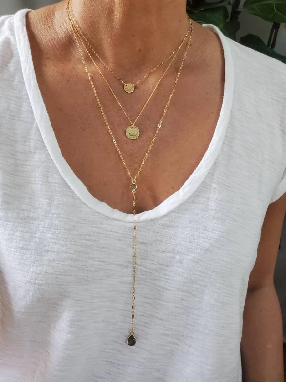 Layered Hammered Disks, Labradorite Bezel, 3 Necklace Set, 14k Gold Filled, Sterling Silver My Store
