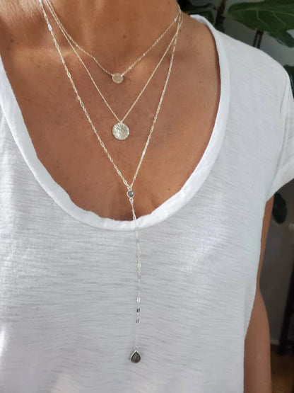 Layered Hammered Disks, Labradorite Bezel, 3 Necklace Set, 14k Gold Filled, Sterling Silver My Store
