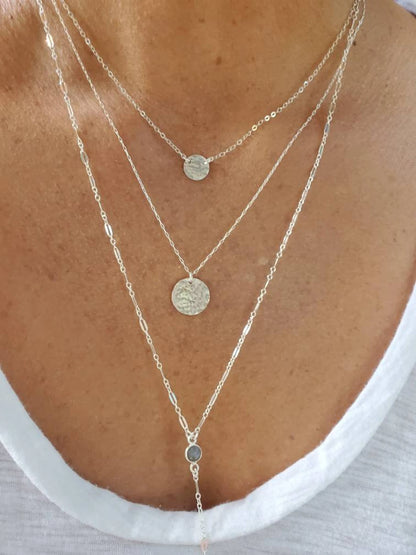 Layered Hammered Disks, Labradorite Bezel, 3 Necklace Set, 14k Gold Filled, Sterling Silver My Store