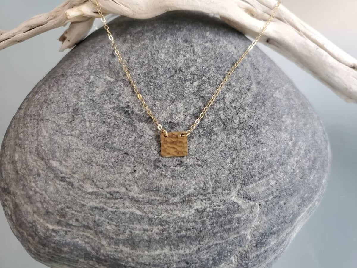 Tiny Sterling Silver Hammered Square Necklace My Store