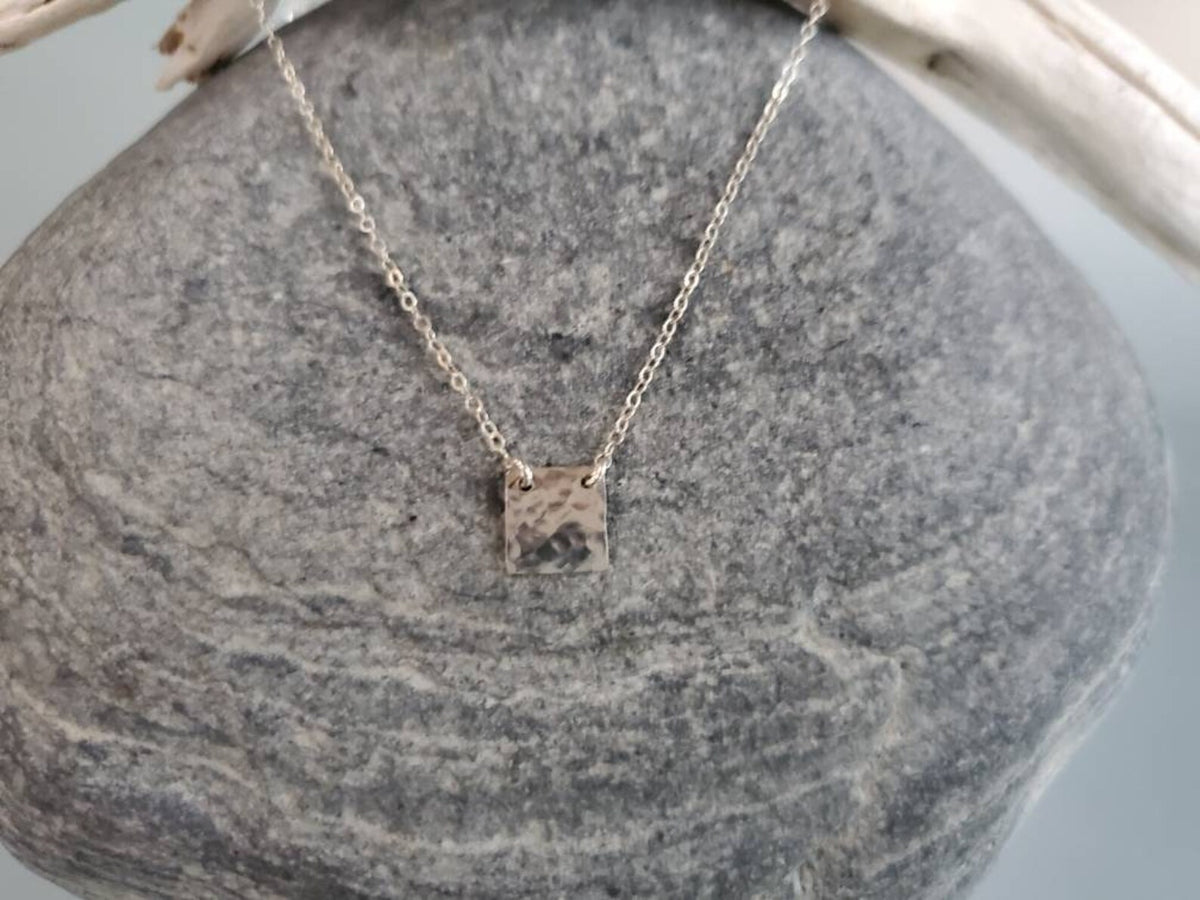 Tiny 14k Gold Fill Hammered Square Necklace My Store