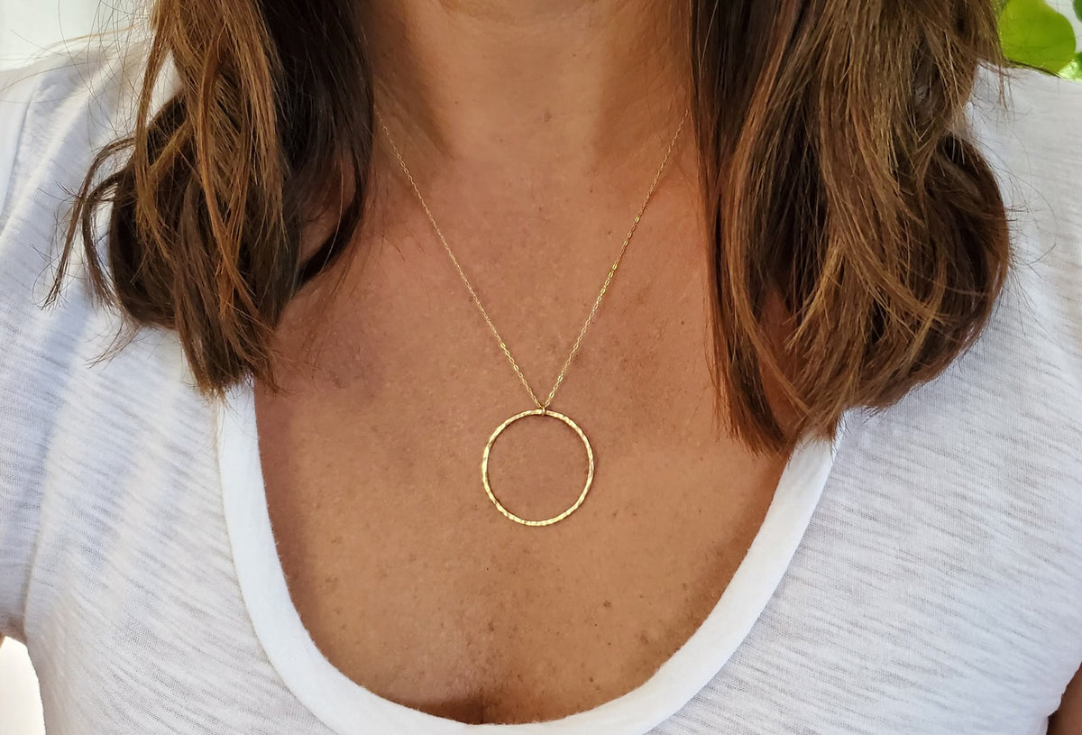 Large Circle Pendant Necklace, Sterling Silver, 14k Gold Fill My Store