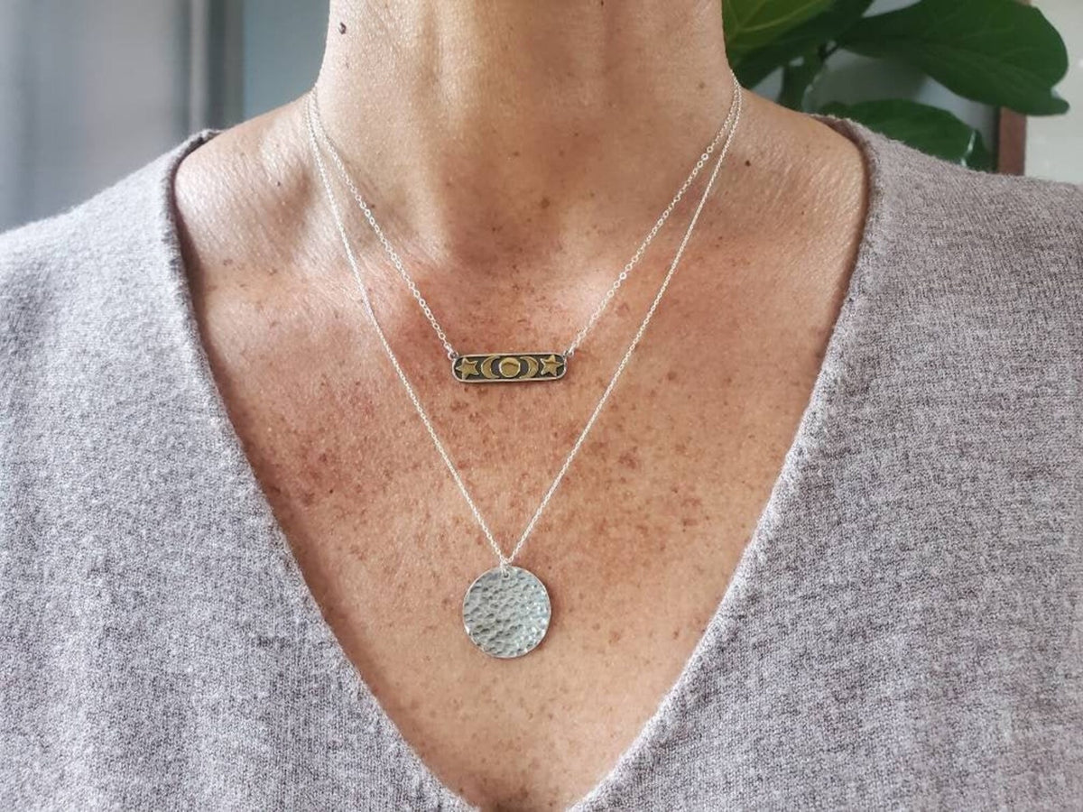Sterling Silver Star and Moon Phase Pendant Necklace My Store