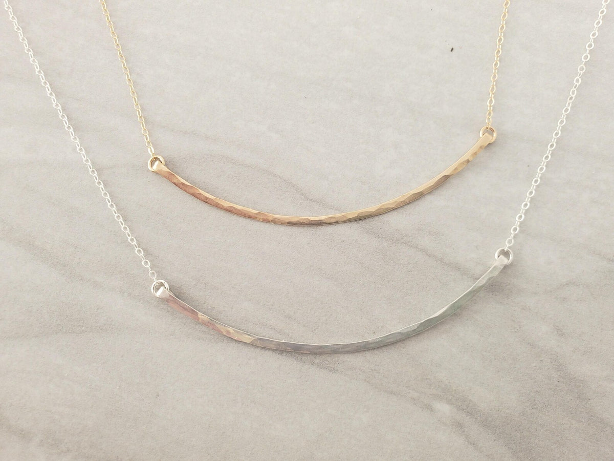 Large Gold Fill Curved Hammered Bar Necklace My Store