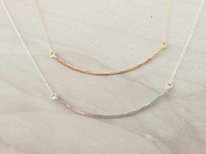 Large Gold Fill Curved Hammered Bar Necklace My Store