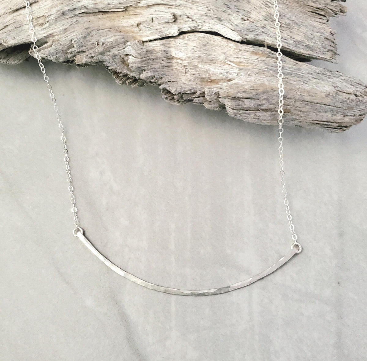 Large Gold Fill Curved Hammered Bar Necklace My Store