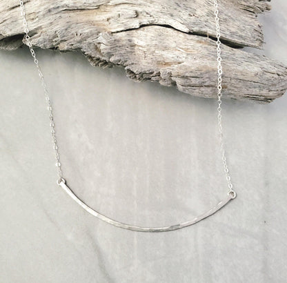 Large Gold Fill Curved Hammered Bar Necklace My Store